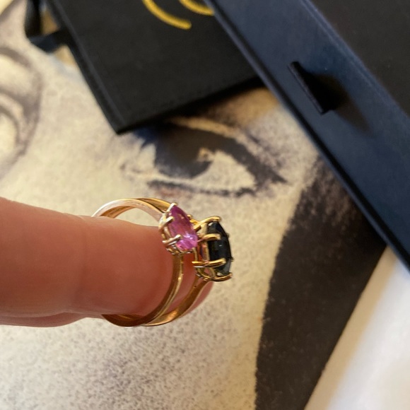 Encirkled Designed Stacking Rings - 14KT Gold - Pink and Blue Sapphires - Picture 9 of 12